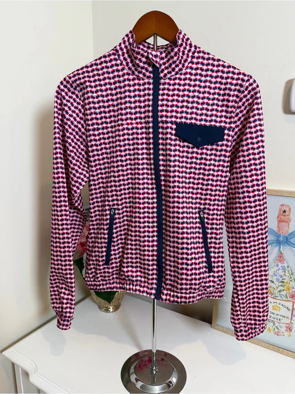 Lady Hagen Geometric Full Zip Golf Jacket Pink Navy Red Size XS